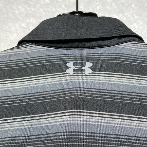 Under Armour Shirt Mens Size Large Gray Striped Short Sleeve Polo Shirt Collared - Picture 14 of 15